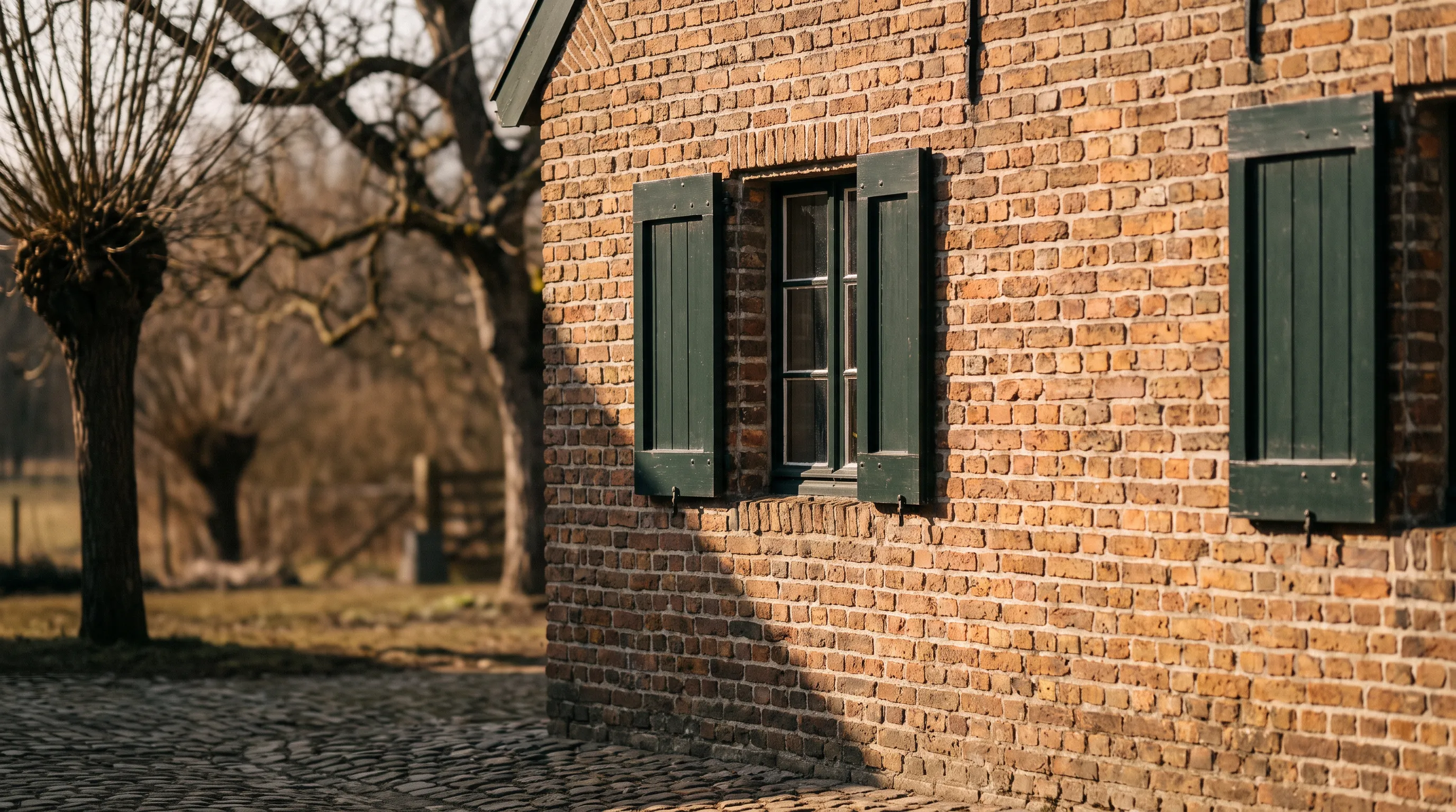 Logeerkamer met gedessineerd behang en messing lantaarn