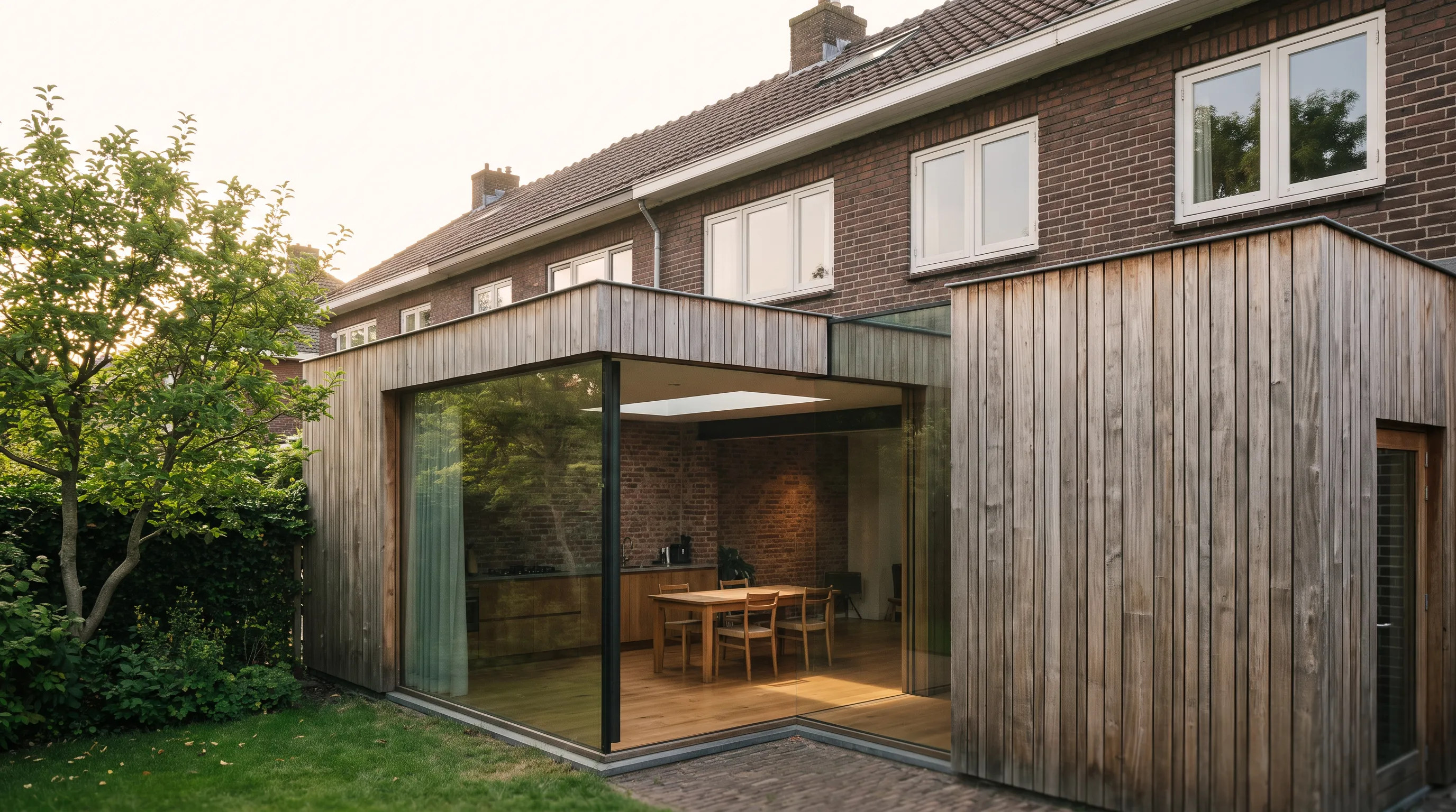 Lange werkkamer met een bureau langs de wand en kasten tot het plafond